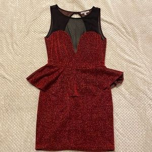 Red Glitter Backless Peplum Dress Size Small Charlotte Russe